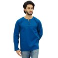 thumbnail image 1 of Atasi Kurta Court Bleu Sarcelle pour Homme, Col Rond Goutte d'Eau, Chemise en Coton - Grand, 1 of 6