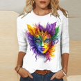 thumbnail image 2 of Penkiiy Blouse de Carnaval pour Femme Mardi Gras Mode Imprimé Décontracté Col Rond Manches 3/4 T-shirt Blouse TG Multicolore, 2 of 5