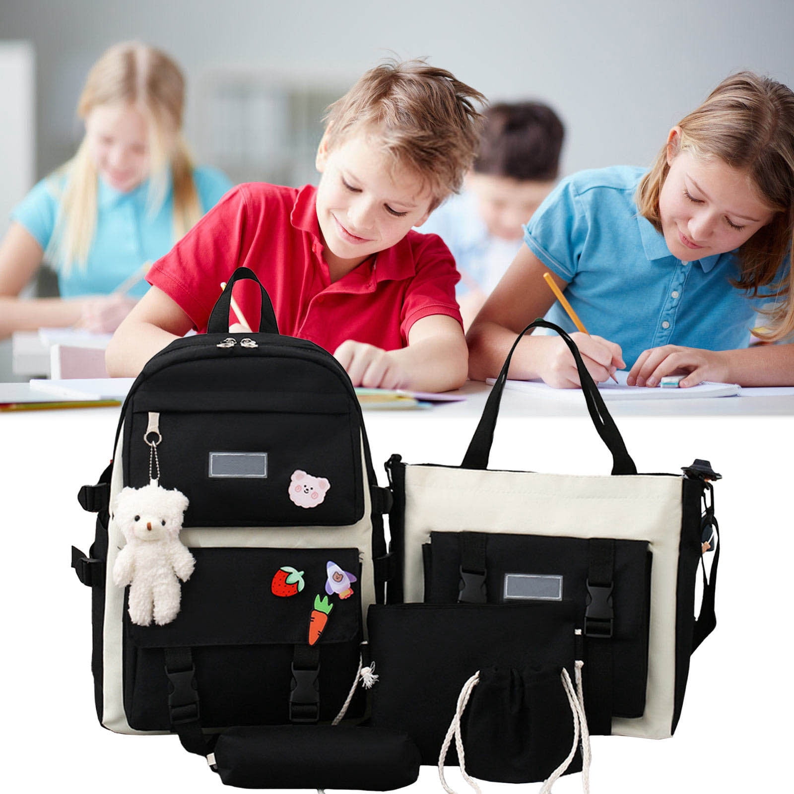 Suncoda School Backpack, School Backpack Set Large Capacity Messenger Bag Beam Bag Pencil Case School Bag Handbag