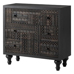 COZAYH Ferme 3 Tiroir Maison Chambre Dresser avec motif géométrique, Noir