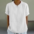 thumbnail image 2 of Timegard Chemises en Coton et Lin pour Femmes Mignonnes Froncées à Manches Bouffantes d'Été Chic Décontracté Amples à Col à Revers Hauts Blouse, 2 of 6