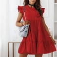 thumbnail image 3 of Bigersell Robes d'Église pour Femmes Été Décontractées Col Rond Manches Courtes Robe Unie à Coutures Robe Élégante pour Invitée de Mariage Longue Robes Patineuse pour Femmes, Style 8094, Rouge P, 3 of 6