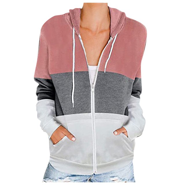 Chandail à Capuchon Femme Femmes Chandail à Capuchon à Fermeture Éclair Complète Manches Longues Chandail à Capuchon Veste à Poches Veste