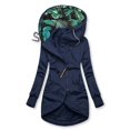 thumbnail image 3 of Kcodviy Women's Solid Mid-Length Printed Womens Bed Jackets Hooded Coat Drawstring Jacket Mock Jacket Slim Outwear with Pockets, 3 of 3