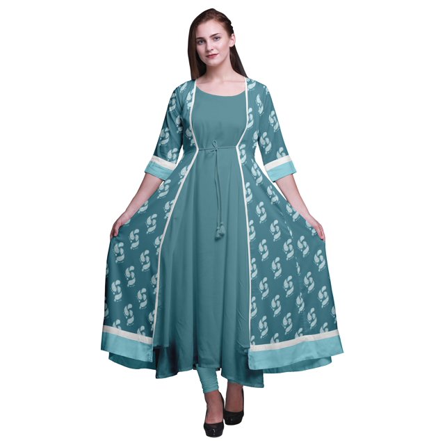 Bimba Robes Anarkali Imprimées pour Femmes Sans Manches Longues Kurtis Indiennes Kurta Ethnique