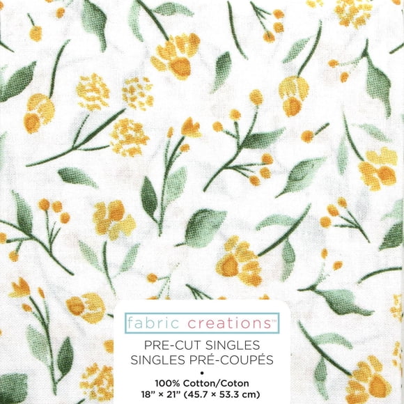 FABRIC CREATIONS jaune Stemmed Flowers fat quarter 45 × 53 cm (20.9 in), Forest, 18x21