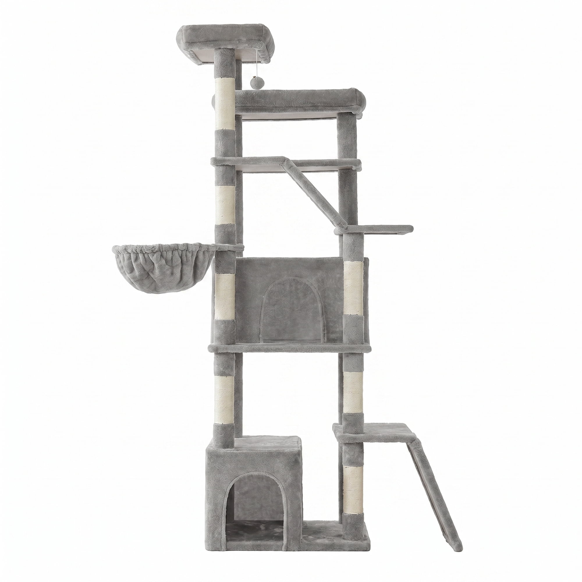 Cat Tree, Tall Plush Activity Center with Sisal Posts for Large Cats, 21.6 x 17.7 x 72.8 inches, Light Grey
