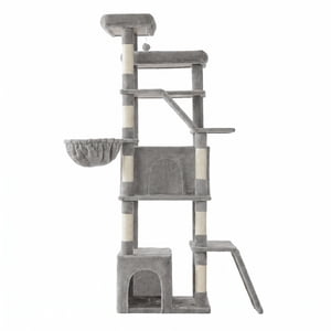 Arbre de chat, centre d'activité en peluche avec postes Sisal pour grands chats, 21.6 x 17.7 x 72.8 pouces, gris clair