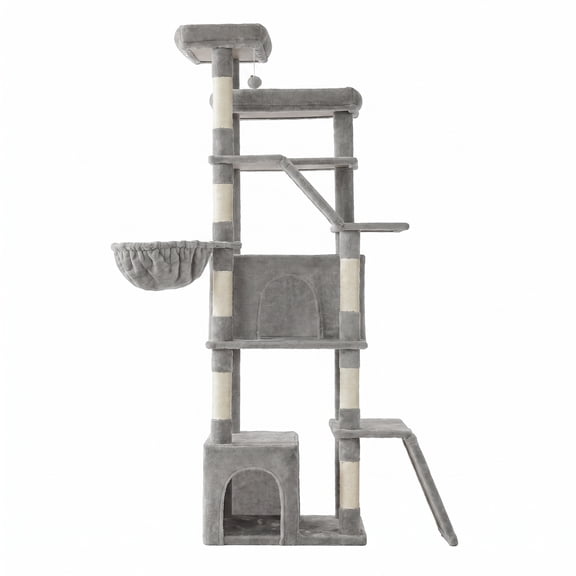 Arbre à Chat, Grand Centre d'Activités en Peluche avec Poteaux en Sisal pour Grands Chats, 21,6 x 17,7 x 72,8 Pouces, Gris Pâle