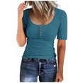 thumbnail image 1 of Womens Round Neck Button Up T-shirt Loose Short Sleeved Top, 1 of 1