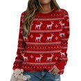 thumbnail image 4 of Mode Noël Femmes Imprimé Manches Longues Confortable O-Cou Chemise Respirante Tops, 4 of 6