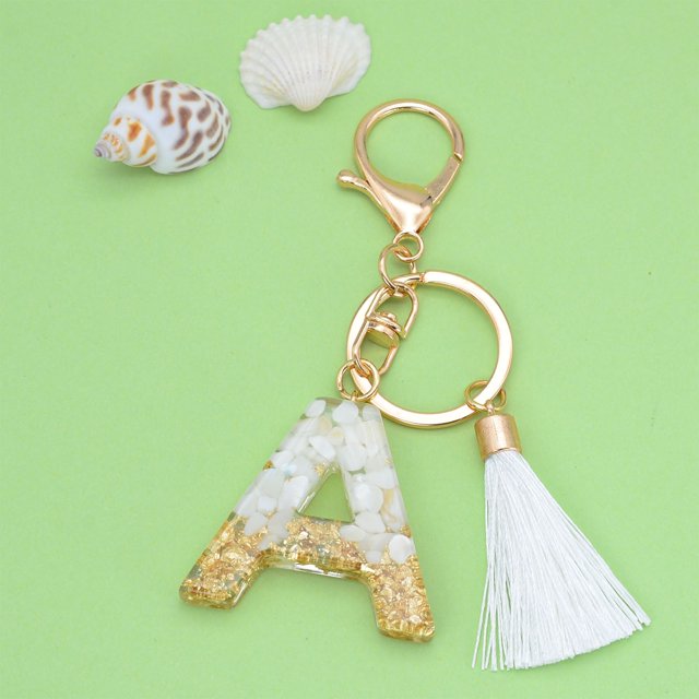 New White Tassel Letter Key Chain Crystal Drop Pendant Fashionable Bag Key Chain