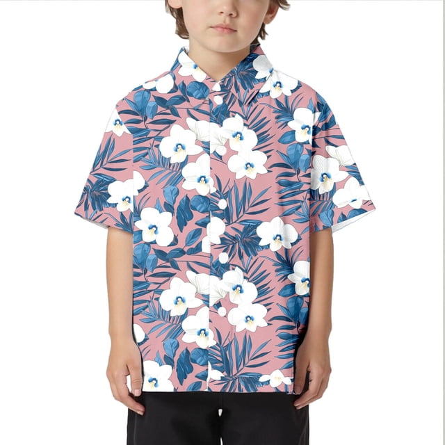 Chemise Décontractée de Plage pour Enfants Confortable Tendance Commerce Extérieur Col Boutonné Manches Courtes