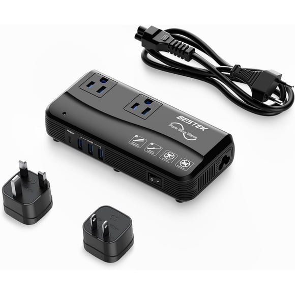 BESTEK Convertisseur de Tension à Onde Sinusoïdale Pure 220V vers 110V, Adaptateur de Voyage Universel 200W avec Port PD 35W, 2 Prises CA, Adaptateur de Voyage avec Prises EU/UK/IE/AU