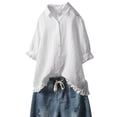 thumbnail image 2 of BVOFAR Women's Cotton Linen Button Down Shirts Summer Solid Color Blouses Trendy Casual 3/4 Sleeve Tops Ruffle Hem Plus Size T-Shirts, 2 of 6