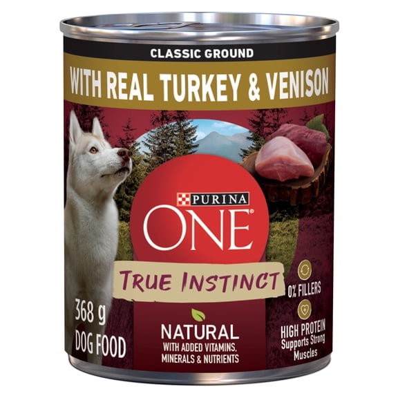 Purina ONE Véritable Instinct Moulue Classique Dinde et Venaison, Nourriture Humide pour Chiens 368 g