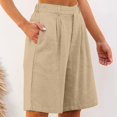 thumbnail image 2 of 10" Inseam Womens Bermuda Shorts Plus Size Knee Length Linen 2025 Trendy Wide Leg Plus Size Loose Long Shorts Elastic Waist Stretch Mid Rise Flowy Shorts with Pockets Khaki XXL, 2 of 7