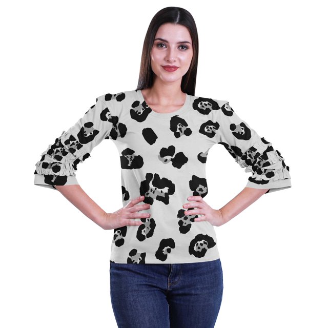 Moomaya Printed Ruffle Shirt Women Party Top Short T-Shirt Top Summer Clothing
