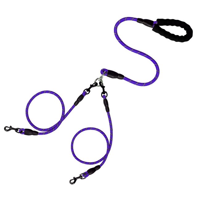 Djiypn 2 in 1 Durable Nylon Dog Leash with Padded Handle, 360° Swivel No Tangle Climbing Rope Removable Pet Traction Rope, 4.8Ft Lead for Puppy Dogs, Purple