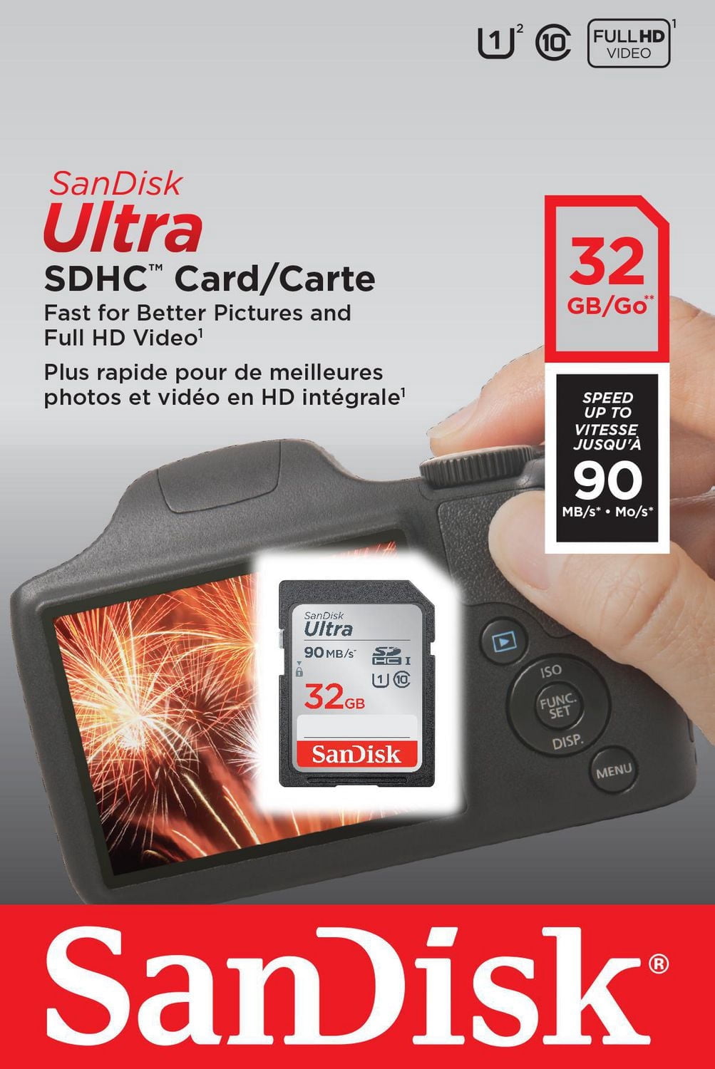 SanDisk 32G Ultra SDHC UHS-1 Carte Mémoire - 90MB/s, C10, U1, Full HD, Carte SD - SDSDUNC-32G-CW6IN