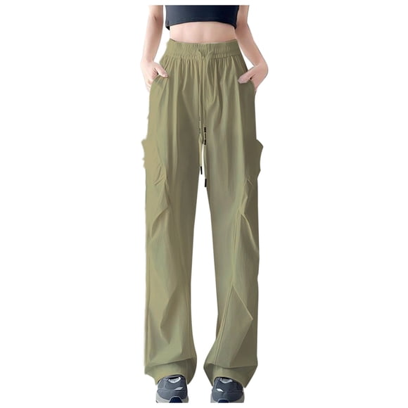 Bocqde Women's Wide Leg Cargo Pants Lightweight Quick Dry Outdoor Hiking Pants Fashion Casual Drawstring High Waisted Athletic Workout Pants with Pockets