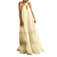 thumbnail image 2 of HKEJIAOI Robe Fleurie pour Femmes Robe d'Anniversaire Mode pour Femmes Bohème Col en V Ample Sans Manches Unie Mi-Mollet Économies Liquidation Beige, 2 of 9