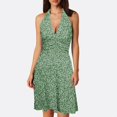 thumbnail image 2 of Women Summer Sleeveless Neck Casual Dress Spring Boho Floral with Casual Summer Clothes for Women Pocket Elastic Waist Ruffle Linen Dress Women Mini Dresses, 2 of 5