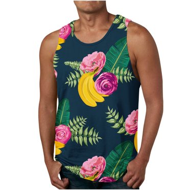 LSLJS Mens Gradient Print Tank Tops Sleeveless Crew Neck T Shirt Beach Muscle Tank Tops