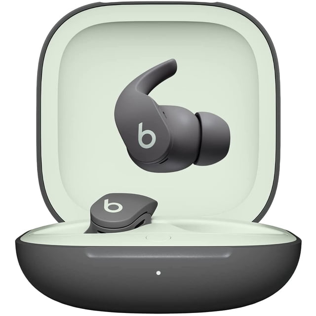 Restored Beats Fit Pro True Wireless Noise Cancelling Earbuds in Sage Gray, featuring flexible secure-fit wingtips, active noise cancellation, and transparency mode. Includes a compact charging case providing up to 24 hours of combined battery life. Designed with the Apple H1 chip and Class 1 Bluetooth for seamless connectivity. Sweat and water-resistant, ideal for workouts and daily use.