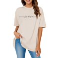thumbnail image 1 of JIRNDf Hauts pour Femmes T-Shirts d'Été Tendance Imprimé Lettres Surdimensionné Col Rond Manches Courtes Décontracté Sport Ample Décontracté Simple T-Shirts Graphiques Mignons pour Adolescentes Beige TTG, 1 of 4