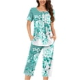 thumbnail image 1 of Ensemble de Pyjama pour Femme Liquidation Ensemble de Pyjama à Manches Courtes pour Femme 2 Pcs Ensemble de Nuit d'Été Imprimé Floral Boutons Col Ras du Cou Pantacourt Ensembles de Pjs Grande Taille Pyjamas pour Femmes Nouveau Bleu Clair G, 1 of 5