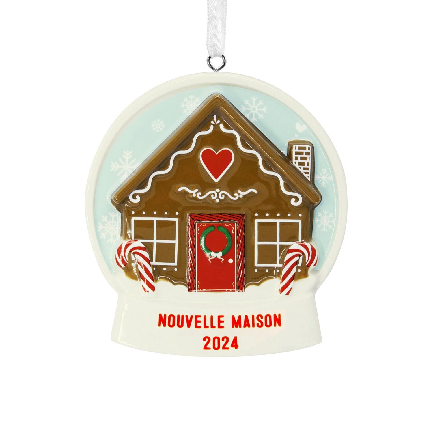 Décoration Hallmark de Noël (Boule à neige, maison de pain d'épices, 2024, décoration en céramique)