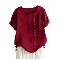 thumbnail image 2 of Shiusina Womens Casual Loose Button Linen Plus Size Daily Boho Tanic T-Shirt Blouse Tops Red, 2 of 4