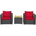 thumbnail image 2 of Costway 3PCS Patio Rattan Wicker Furniture Set Sofa Table W/Cushion Yard Red, 2 of 10