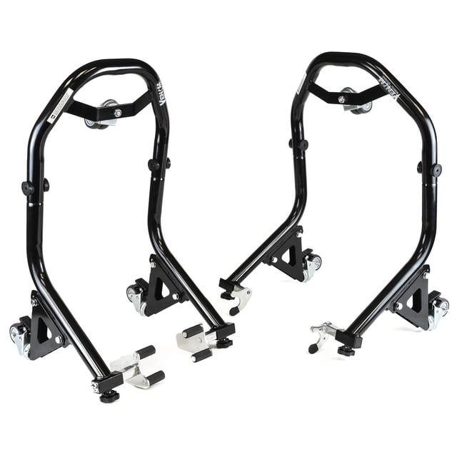Venom Motorcycle Lift Stands w/ Dolly Wheels, Front Fork & Rear Spool Lift Attachments, Compatible with 2000-2005 Kawasaki ZX1200 - Ninja ZX-12R