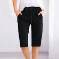 thumbnail image 5 of Summer Clearance 2025! Womens Plus Size Pants,Women Solid Color High Waisted Elastic Drawstring With Pocket Cotton And Linen Five Quarter Pants, 5 of 5