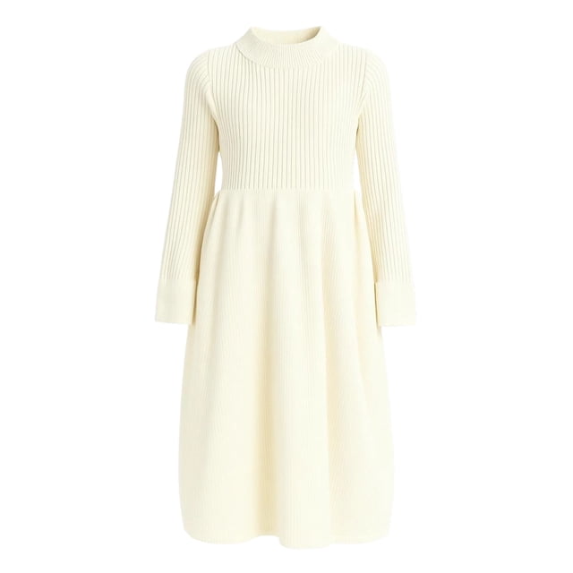MIASHUI Robe Chandail en Tricot Élégante pour Filles à Manches Longues Douce Confortable Mi-Longue Tenue Décontractée de Fête au Design Classique Blanc, 5-6 Ans