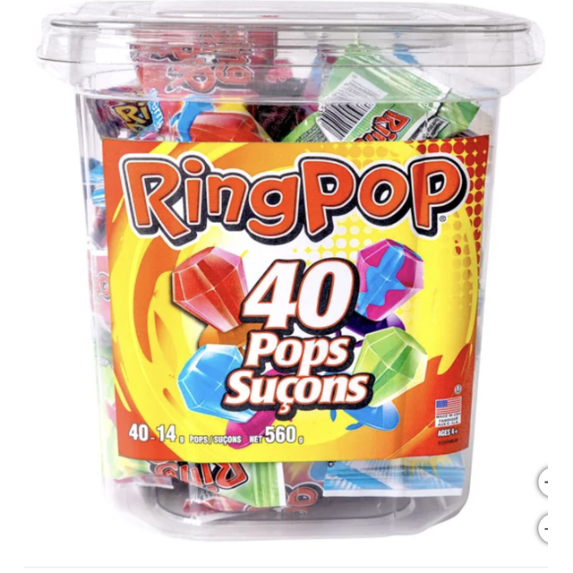 RingPop, Assorted Flavoured Pops, 40 × 14 g