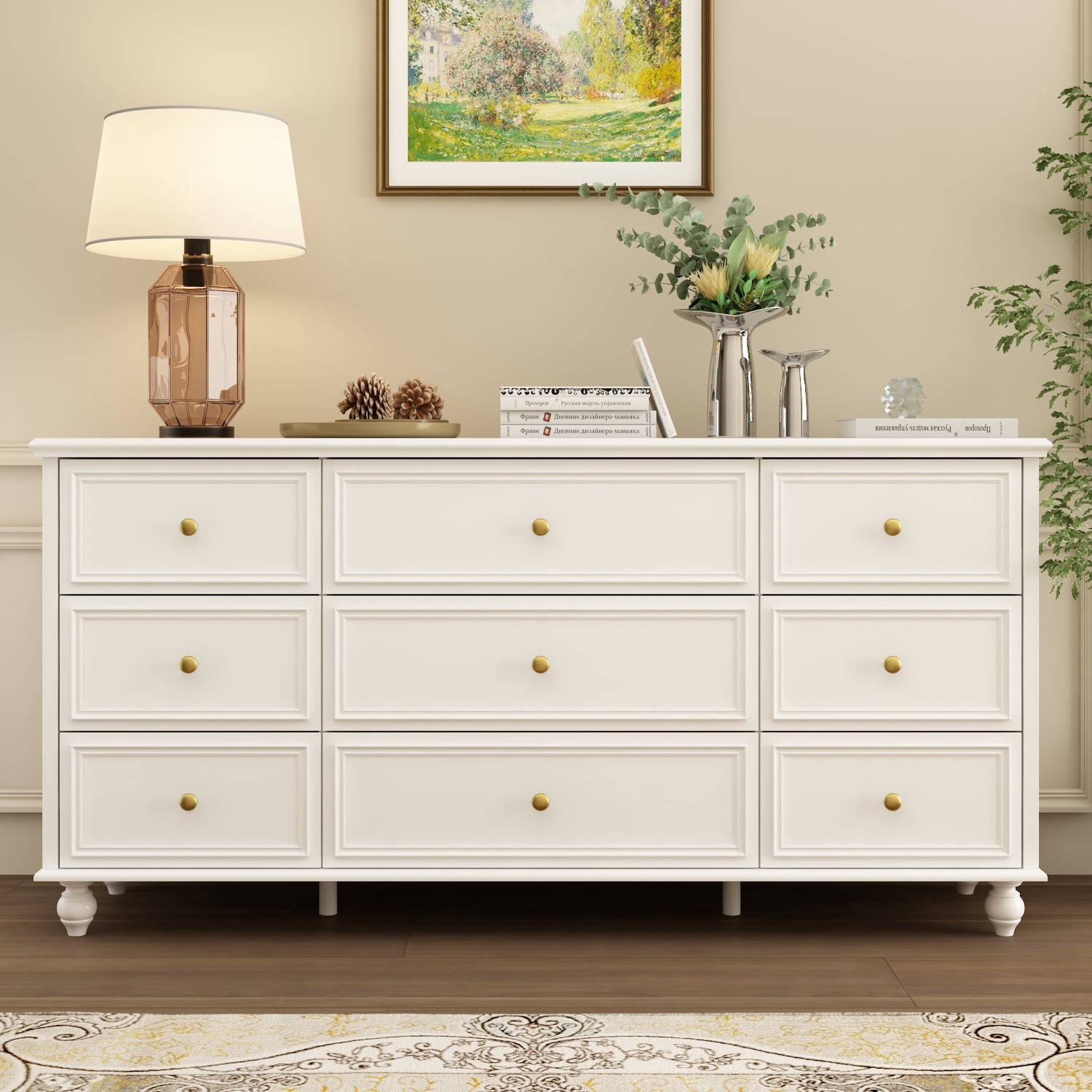 WIAWG 9 Drawer Dresser , Chest of Drawers Wood Dresser Storage Organization for Bedroom Closet, 63"