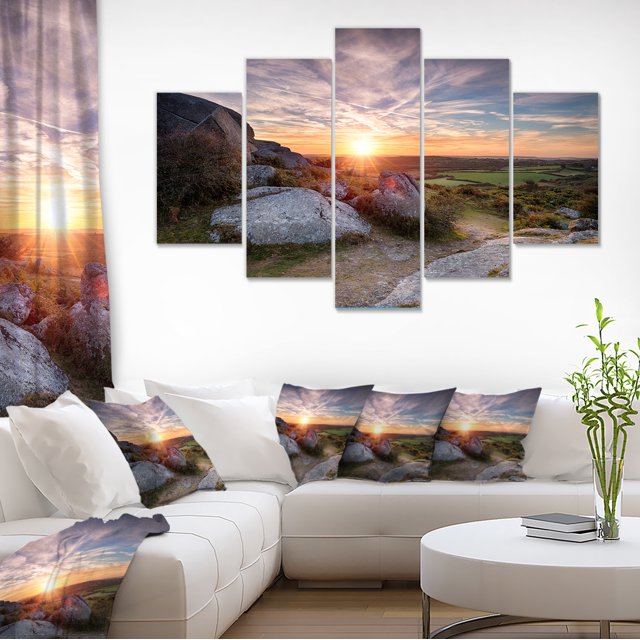 Stunning Sunrise over Countryside - Seashore Canvas Art Print
