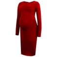 thumbnail image 3 of Robe de Maternité pour Femmes, Robe Midi à Manches Longues et Col Rond avec Fentes Latérales, Robe de Grossesse Douce et Extensible pour Baby Shower et Usage Quotidien, 3 of 6