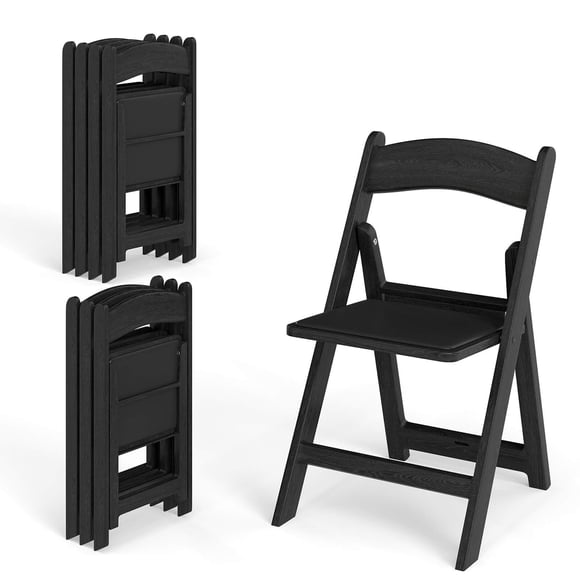 Costway 8 Pack Resin Folding Chairs with Padded Seat All-Weather Resin Frame Patio Black