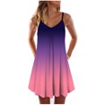 thumbnail image 1 of Fridja Robe Sans Manches à Imprimé Teinture sur Nœuds Dégradé pour Femmes, Col en V, Ligne A, Mini Robe d'Été, 1 of 4