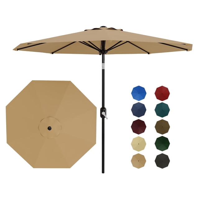 YUSAZENS 10FT Patio Table Umbrella Outdoor UV Protection Crank Lift Push Button Tilt 8 Sturdy Ribs for Yard Deck Pool Tan