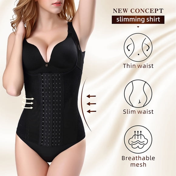 Zjloe7sa Shapers Ladies Body Shaper Zip Open Chest Bodysuit Black