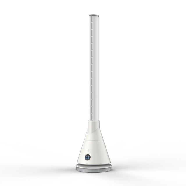 JS DUO 2.0 Ventilateur Tour Sans Pales en Céramique avec Capacités de Chauffage et de Refroidissement, Affiché dans un design Blanc Moderne. Il Offre une oscillation à 80 Degrés, 10 Vitesses de Ventilateur Réglables, une Télécommande et une Compatibilité avec Téléphone Intelligent via les Applications iOS et Android. le design Sans Pales Améliore la Sécurité et l'Efficacité de l'Espace, le Rendant Idéal pour une Utilisation Toute l'Année dans n'Importe Quelle Pièce.