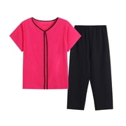 Cotton Womens Pajamas Set in Clearance Pajama Sets for Women 2 Piece Loungewear Pjs Sets Short Sleeve T-Shirt Tops with Pants Matching Sets Casual Loose Summer Outfits Warm Pajamas Set New Pinky-a XL
