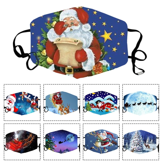 kurtrusly Christmas Themed Face Mask Dustproof Breathable Printing Mask with Elastic Ear Band Type 8