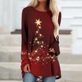 thumbnail image 2 of Pisexur Hauts de Noël pour Femmes T-Shirts Manches Longues T-Shirt à Imprimé des Fêtes Hauts Mode Xmas Col Rond Chandail à Enfiler Hauts Décontractés Amples Automne Hauts pour Sortir, 2 of 3