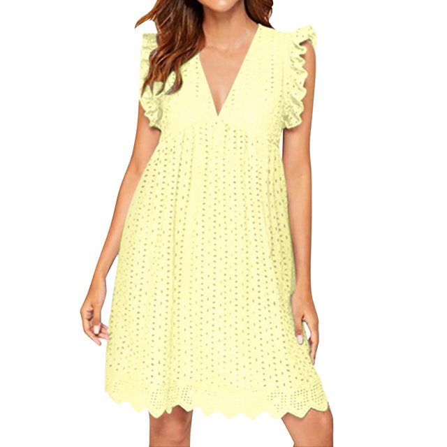 Ketyyh-chn99 Robes Femmes Fête Grande Taille Décontracté Plage Robe d'Été Décontractée Robes T-shirt Manches Longues Boho Robe de Plage Jaune,P